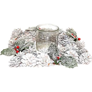 Portavelas Cuadrado De Vidrio Con Piñas Berries Hojas Nevadas Navidad DFH - Imagen 1 de 1