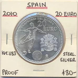 Spain: 2010 Carlos I 20 Euros .925 Silver FIFA World Cup Champion - Picture 1 of 2