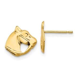 Aretes con cabeza de caballo pulidos de oro amarillo de 14k 0,32 gm L-8 mm, W-9 mm - Imagen 1 de 5