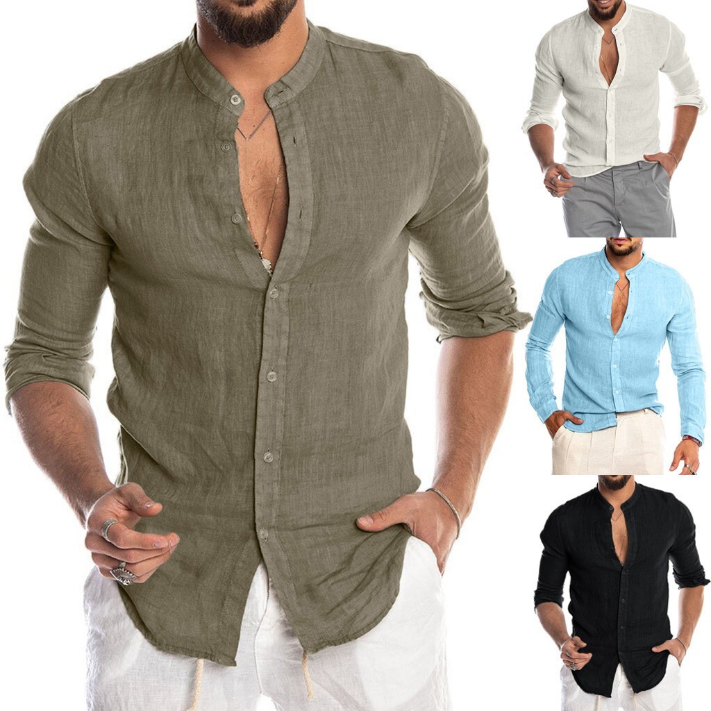 Camisa Blanca Hm Camisa De Lino Para Hombre Riou Manga Larga