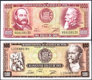 PERU 🇵🇪 P110/P111* 500 & 1000 SOLES DE ORO* ND 02/10/1975* XF AU*USA SELLER - Picture 1 of 2