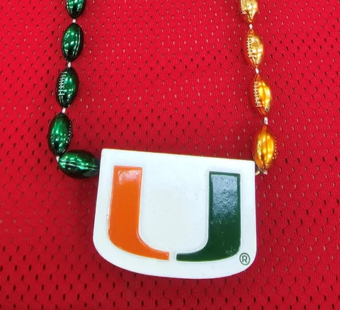 Miami Hurricanes Mardi Gras Beads with Medallion Necklace - Volume  Discounts Cover