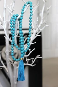 TURQUESA MALA GENUINO 108 CUENTAS GARGANTA CHAKRA JAPA MALA ROSARIO YOGA MEDITACIÓN - Imagen 1 de 7