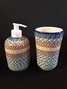 Taza de baño y dispensador de jabón a juego "otoño" de cerámica polaca - Imagen 1 de 8