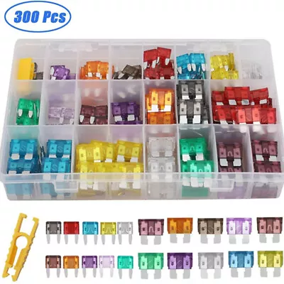 300x Mini Blade Fuses Boxed Assorted Car Van Bike Fuse Set 2-40A  Replacements • 13.74€