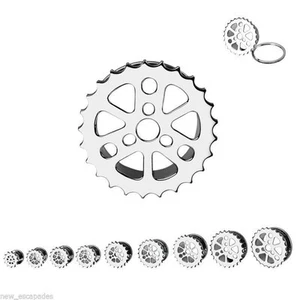 PAR-Engranaje Acero Tornillo en la Oreja Túneles Calibre 14mm/9/16" - Imagen 1 de 3