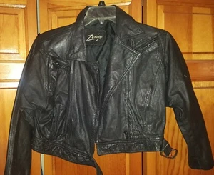 Vintage Ladies Zenia Short Rocker Black Leather Jacket Size 8 - Picture 1 of 4