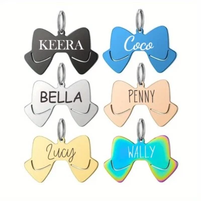 Custom Bow Tie Dog Tag Stainless Steel Pet ID | Engraved USA - Image 1 of 4
