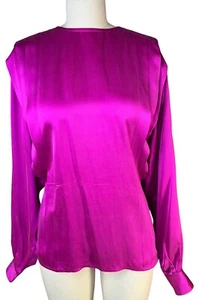 Jaeger Bluse Seide Fuchsia Langarm Plissee - Bild 1 von 9
