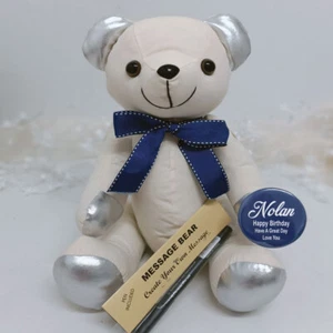Personalised Birthday Signature Bear Blue Bow - 18th, 21st, 30th, 40th, 50th, 60 - Picture 1 of 3