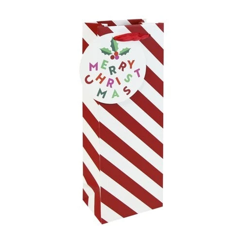 Candy Cane Striped Christmas Bottle Gift Bag 35cm