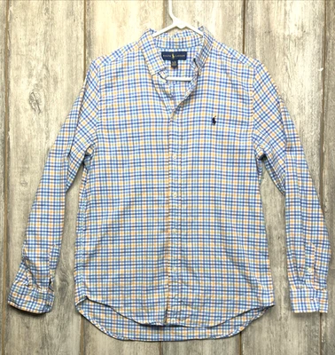 Рубашка мужская молодежная Ralph Lauren размер XL (18-20) с длинными рукавами синяя оранжевая клетка - Изображение 1 из 4
