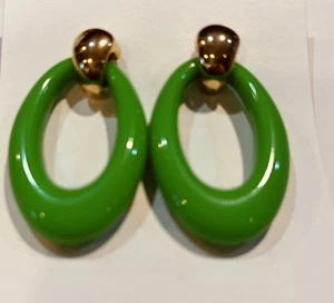 Emerald Green Resin Door Knocker Post Earrings Statement Earrings X926 GOLDTONE - Picture 1 of 4