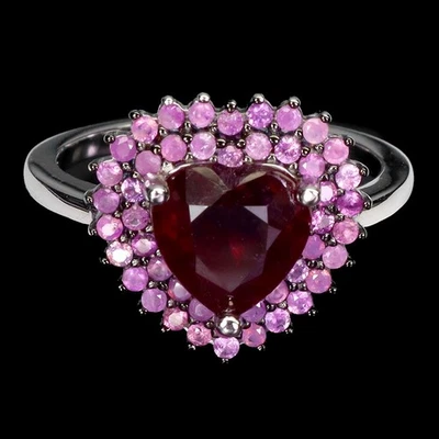 Black Friday Sterling Silver Ring Heart Ruby 8mm Sapphire Diamond Cut Gem 7 - Image 1 of 4