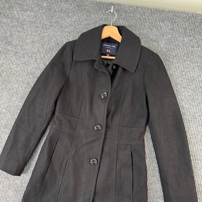 NWT London Fog Womens XS Black Wool Blend Overcoat Classic Minimalist Jacket - Image 1 of 4