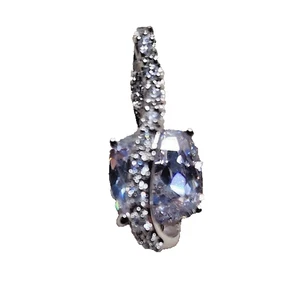 RHODIUM PLATED SILVER PENDANT LARGE CRYSTAL STONE SPARKLING CHARM - Picture 1 of 10