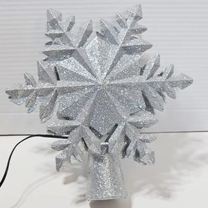 Glitzernde silberne Schneeflocke Weihnachtsbaumspitze rotierende Projektorlampe - Bild 1 von 6