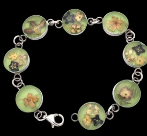 Vintage Sterlingsilber 925 konservierte Trockenblumen in Plexiglas Gliederarmband 7 3/4" - Bild 1 von 6