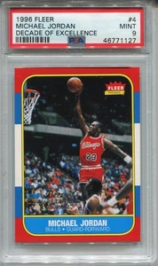 Carta Rookie '96 Decade Michael Jordan 1986 Fleer Basketball Replica PSA 9 - Foto 1 di 2