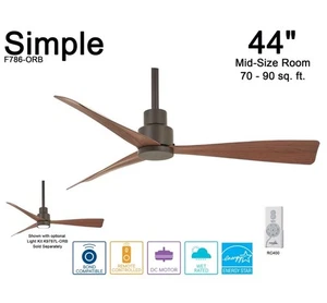 MinkaAire Bronze F786-ORB Simple 44'' 3 Blade Indoor/Outdoor Ceiling Fan Remote - Picture 1 of 9