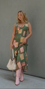 Neu mit Etikett Paper Heart Maxikleid Martini Obst Cocktaildruck V-Ausschnitt Gr. L ärmellos - Bild 1 von 15
