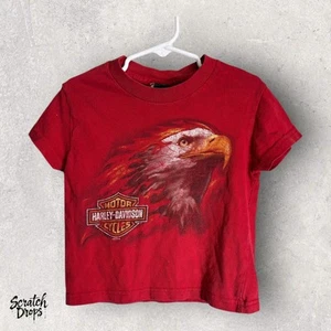 T-shirt Harley Davidson vintage Y2K rossa 3T bambino aquila calva ragazzo maglietta - Foto 1 di 3