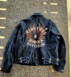 Harley Davidson Ride Free Leather Jacket Men's Sz 2XL Embroidered Flames Logos - Picture 1 of 7