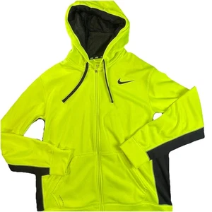 Nike Therma Fit Hoodie Mens Large Neon Yellow Warm Up Jacket Full Zip Running Lg - Picture 1 of 18