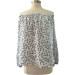 Lilly Pulitzer Top Blouse Womens Large Off the Shoulder LOU LOU Blue Polka Dot - Picture 1 of 14