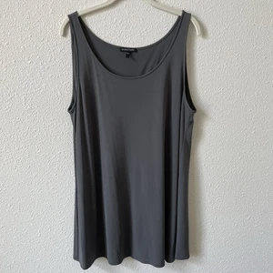 Eileen Fisher Stretch Silk Jersey Scoop Neck Top Gray Sz Large Luxury Minimalist - Picture 1 of 6