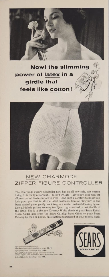 1959 anuncio impreso Sears Charmode cremallera figura controlador fajas Pretty Lady Foto 1 de 1
