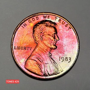 1983-P UNC LINCOLN MEMORIAL CENT TONI COLORATI MONSTER429 - Foto 1 di 2