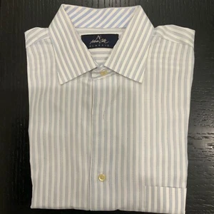 AC MEN BUTTON DOWN SHIRT w LONG SLEEVES-SZ.41-100% COTTON-WHITE & BLUE STRIPES - Picture 1 of 6