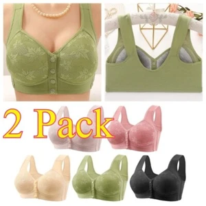2 Pack Women Bras Seamless Front Open Button Oversized Sports Pad Bra Crop Vest - Picture 1 of 27