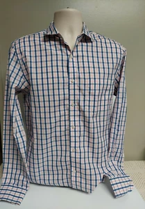 J. Crew Slim Button Up Hemd Herren mittelblau rosa kariert langarm bügelfrei - Bild 1 von 4