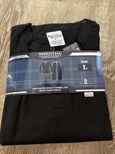 MEN'S ESSENTIAL LOUNGE WEAR LONG SLEEVE HENLEY TOP MICRO FLEECE 2PC PANTS SET L - Picture 1 of 4