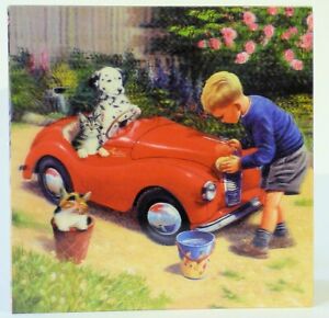 3D HOLOGRAPHIC CARD - BOY WITH HIS PETS CLEANING THE CAR