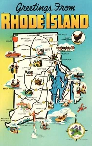 Postal de colección saludos desde el mapa estatal de Rhode Island R. I. Pub Max Silverstein - Imagen 1 de 2