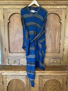 Gary Graham Pullover lang drapiert Bindeband Taille japanische Streifen blau braun Wolle Seide P - Bild 1 von 13