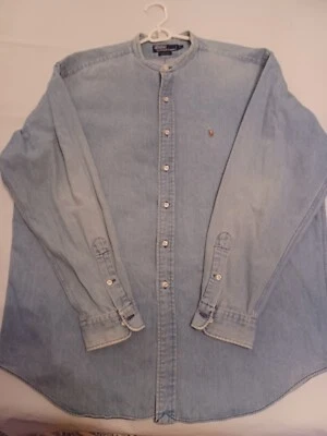 Polo Ralph Lauren Postboy Denim Grandad Collar Blue Button Down Shirt XL Vintage - Image 1 of 4