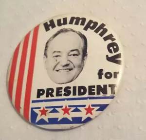 '68 HUBERT HUMPHREY 3,25 pulgadas campaña pinback botón político presidencial - Imagen 1 de 3