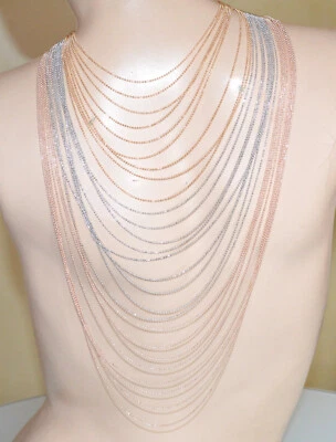 Collana lunga donna argento oro rosa dorato multi fili luccicante collier C330 - Immagine 1 di 4