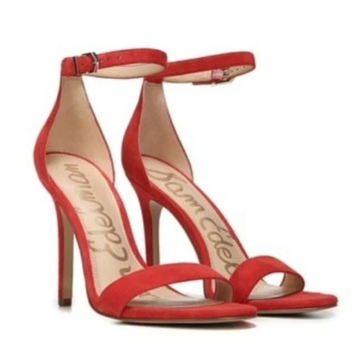 NEW SAM EDELMAN AMEE $130 CORAL RED SUEDE NUDIST ANKLE STRAP SANDALS 42 10.5 - Imagem 1 de 4