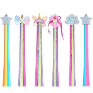 6 Pcs Colorful Hair Extensions Clip for Little Girls Princess Costume Dress Up - Picture 1 of 8