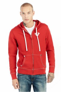 True Religion Men's Flocked Classic Buddha Logo Full Zip Up Hoodie Sweatshirt