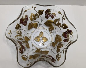 Vintage Dugan Goofus Glass Ruffled 10" Bowl Red Gold Intaglio Cherry Flaws - Picture 1 of 7