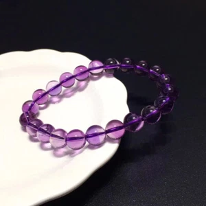 9.5mm Genuine Natural Purple Amethyst Crystal Round Beads Bracelet AAA - Picture 1 of 6
