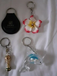 4 geteilte Schlüsselanhänger. Alle verschieden: Blume, Delfin, Gold WM, Sitz Auto Anhänger. - Bild 1 von 12