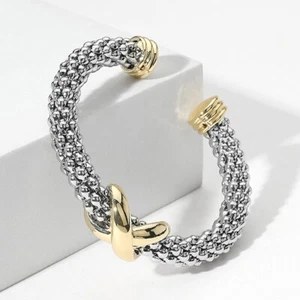 Two Tone Crisscross Open Cuff Bracelet Fashion Jewelry for Women - Bild 1 von 3