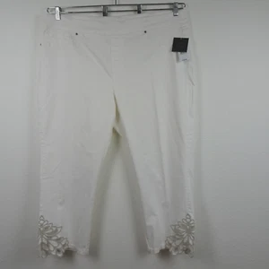 John Mark Embroidered Eyelet Hem Pants Women's Plus Size 3X White Denim Stretch - Picture 1 of 12